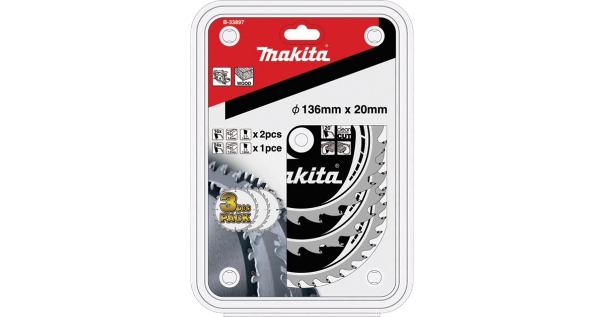 Makita Kreissägeblatt-Satz B-33897, Ø 136mm, 16Z / 24Z(3-teilig, Bohrung 20mm, für Akku-Sägen)
