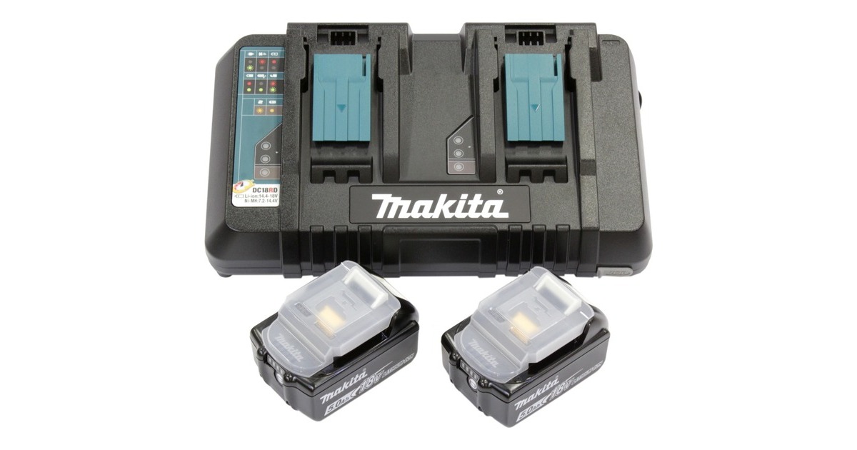 Makita Power Source Kit 18V 5Ah, Set(schwarz, 2x Akku BL1850B, 1x Ladegerät DC18RD)