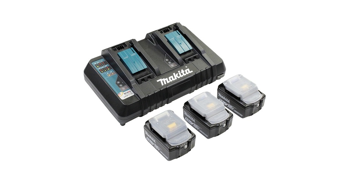 Makita Power Source Kit 18V 5Ah, Set(schwarz, 3x Akku BL1850B, 1x Ladegerät DC18RD)