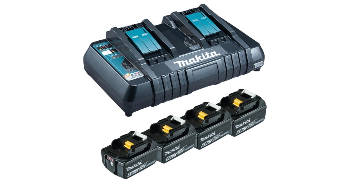Makita Power Source Kit 18V 6Ah, Set(schwarz, 4x Akku BL1860B, 1x Ladegerät DC18RD)