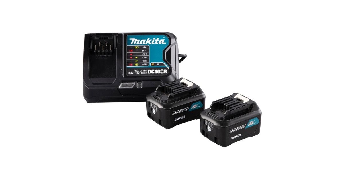Makita Power Source Kit Li 12V 4Ah, Set(schwarz/blau, 2x Akku BL1041B, 1x Schnellladegerät DC10SB)