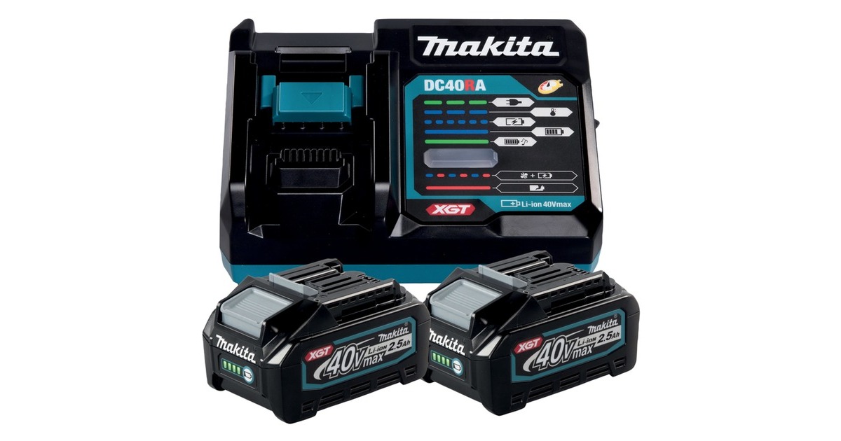 Makita Power Source Kit Li 40V 2,5Ah, Ladegerät(schwarz/blau, 2x Akku BL4025, 1x Schnellladegerät DC40RA)