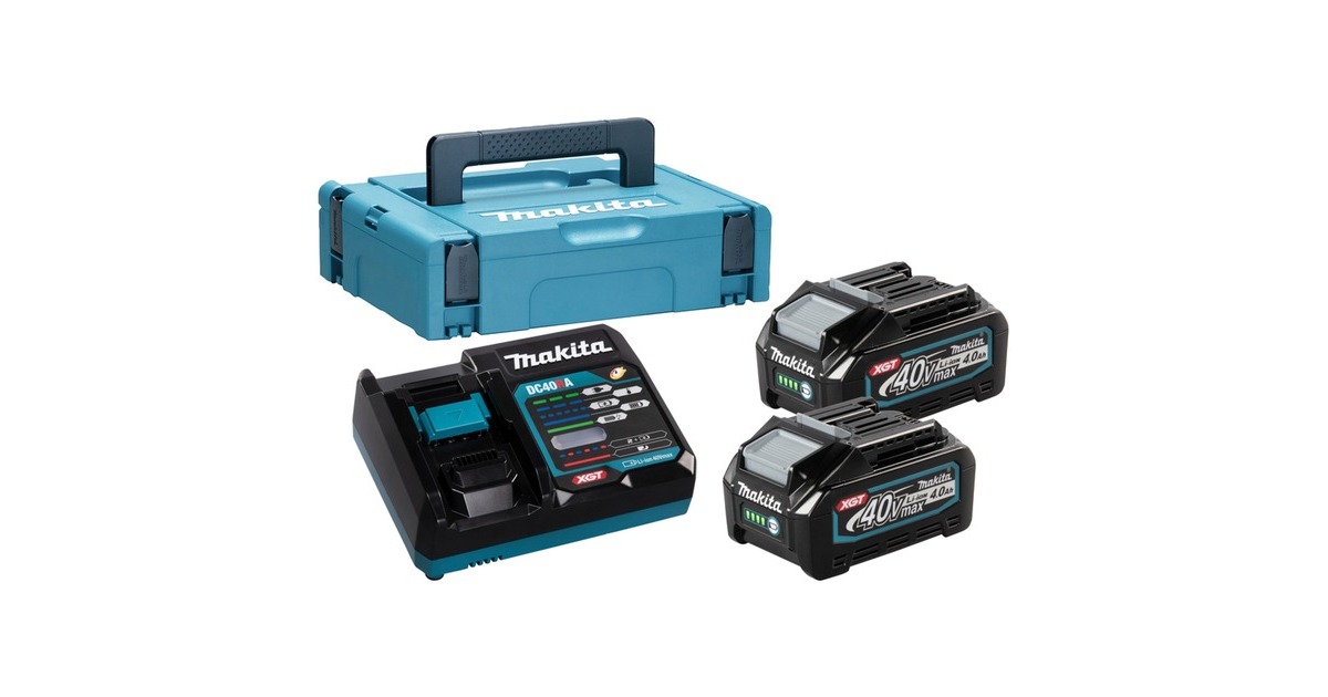 Makita Power Source Kit Li 40V 4Ah, Ladegerät(schwarz/blau, 2x Akku BL4025, 1x Schnellladegerät DC40RA, MAKPAC Gr.1)