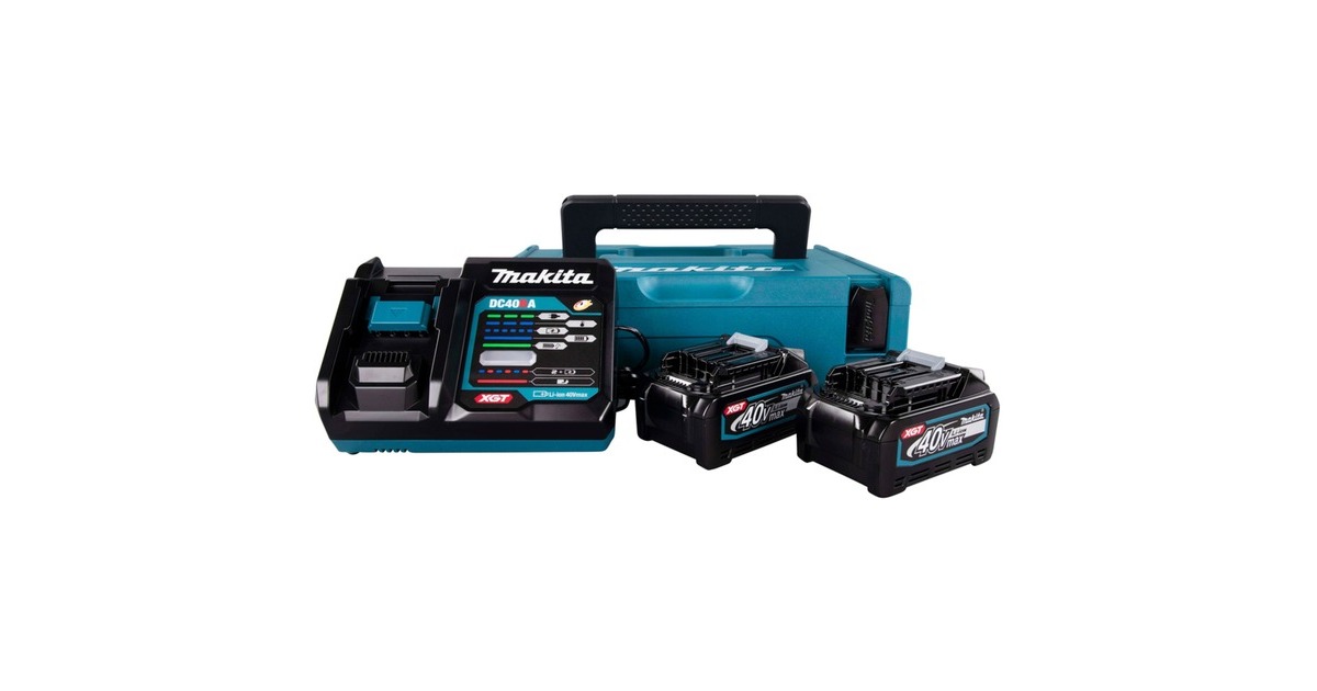 Makita Power Source Kit Li 40V 4Ah, Ladegerät(schwarz/blau, 2x Akku BL4025, 1x Schnellladegerät DC40RA, MAKPAC Gr.1)