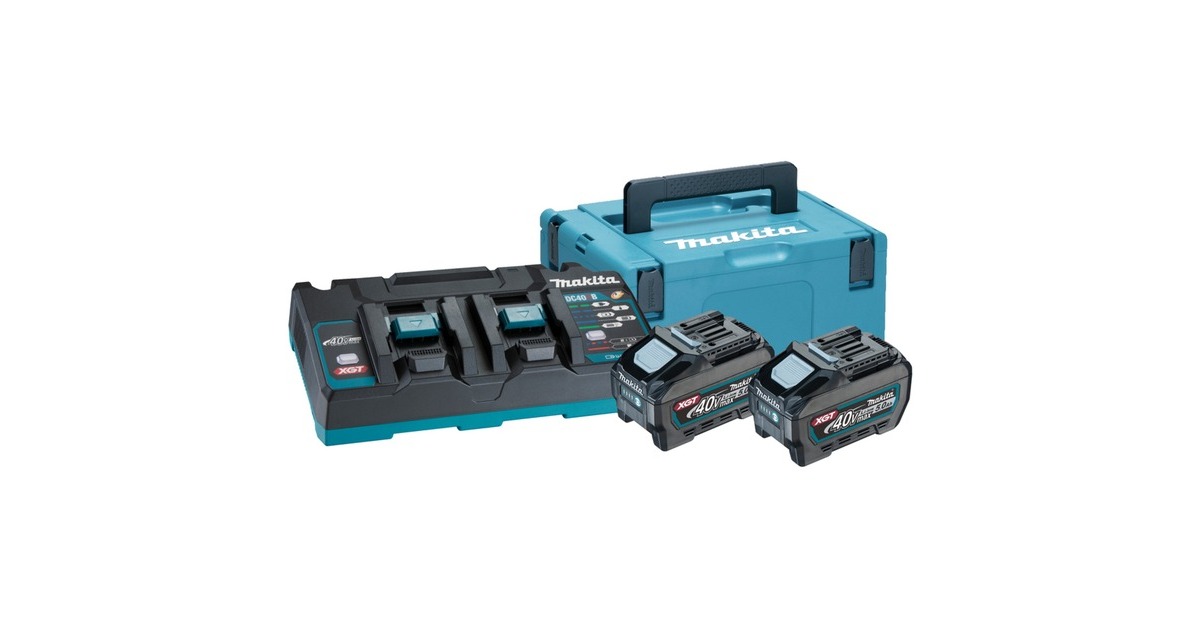 Makita Power Source Kit Li 40V max., Set(schwarz/blau, 2x Akku BL4050F, 1x Schnellladegerät DC40RB)