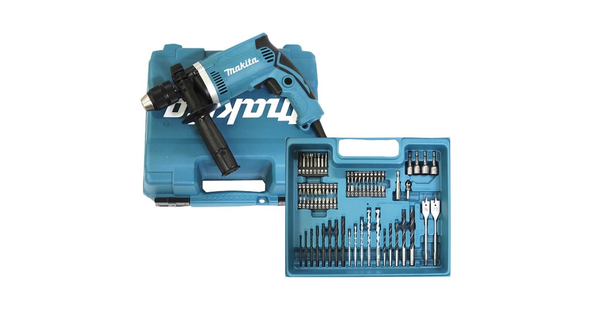 Makita Schlagbohrmaschine HP1631KX3(blau/schwarz, Transportkoffer, 710 Watt, inklusive 74-teilgem Zubehörset)