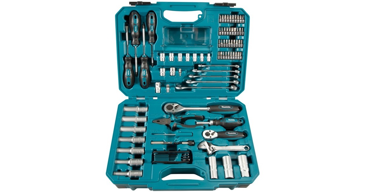 Makita Werkzeug-Set E-08458, 1/2", 1/4" und 3/8"(blau, 87-teilig, mit 2 Umschaltknarren)