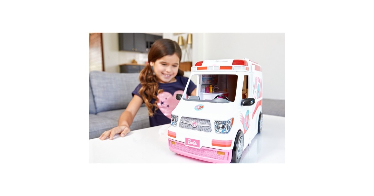 Mattel Barbie 2-in-1 Krankenwagen Spielset (mit Licht & Geräuschen), Spielfahrzeug