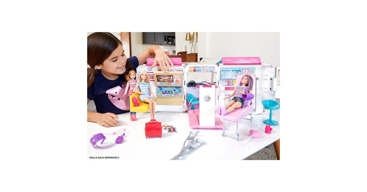 Mattel Barbie 2-in-1 Krankenwagen Spielset (mit Licht & Geräuschen), Spielfahrzeug