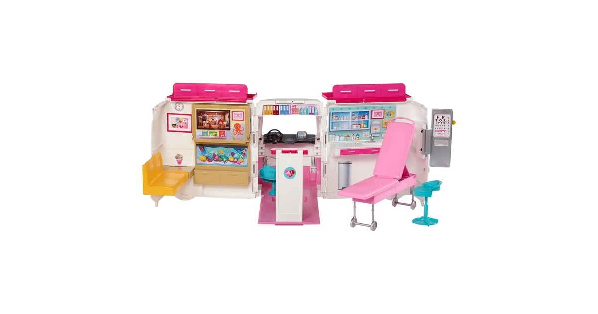 Mattel Barbie 2-in-1 Krankenwagen Spielset (mit Licht & Geräuschen), Spielfahrzeug