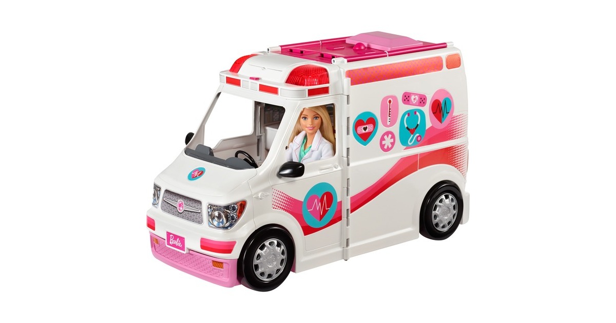 Mattel Barbie 2-in-1 Krankenwagen Spielset (mit Licht & Geräuschen), Spielfahrzeug