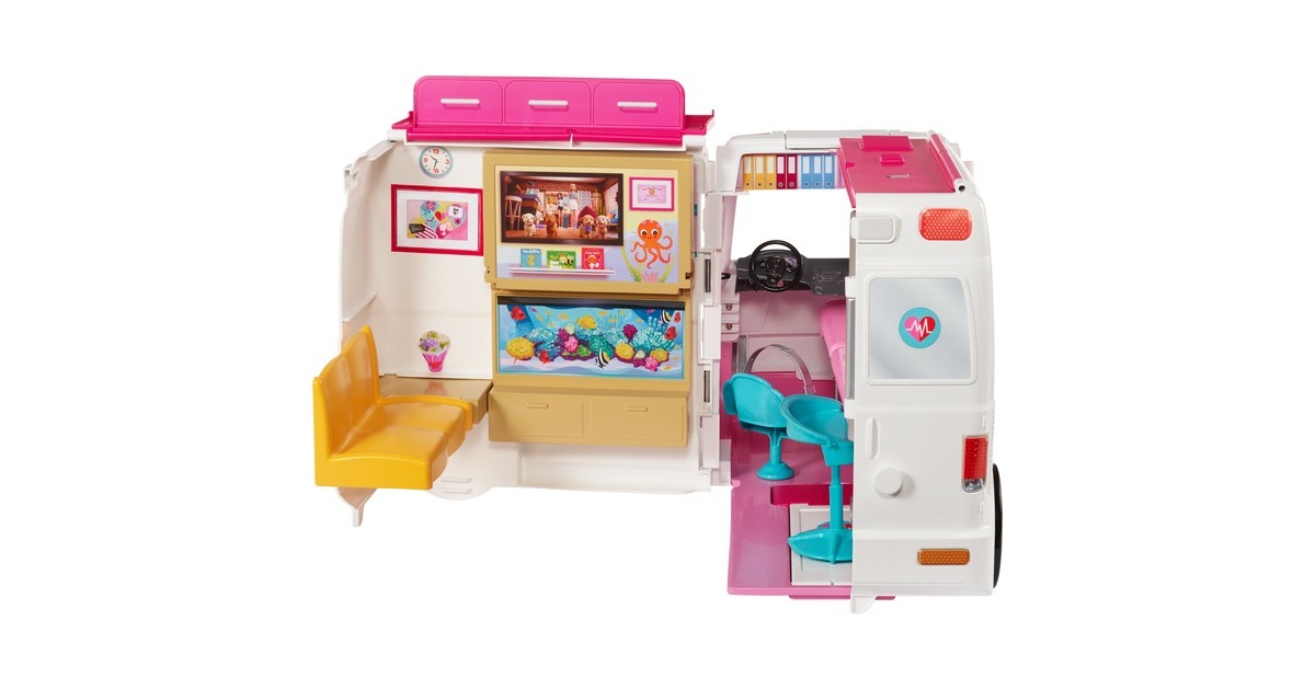 Mattel Barbie 2-in-1 Krankenwagen Spielset (mit Licht & Geräuschen), Spielfahrzeug