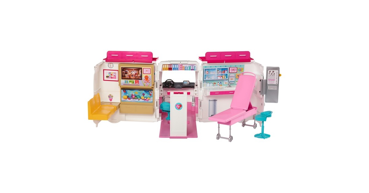 Mattel Barbie 2-in-1 Krankenwagen Spielset (mit Licht & Geräuschen), Spielfahrzeug