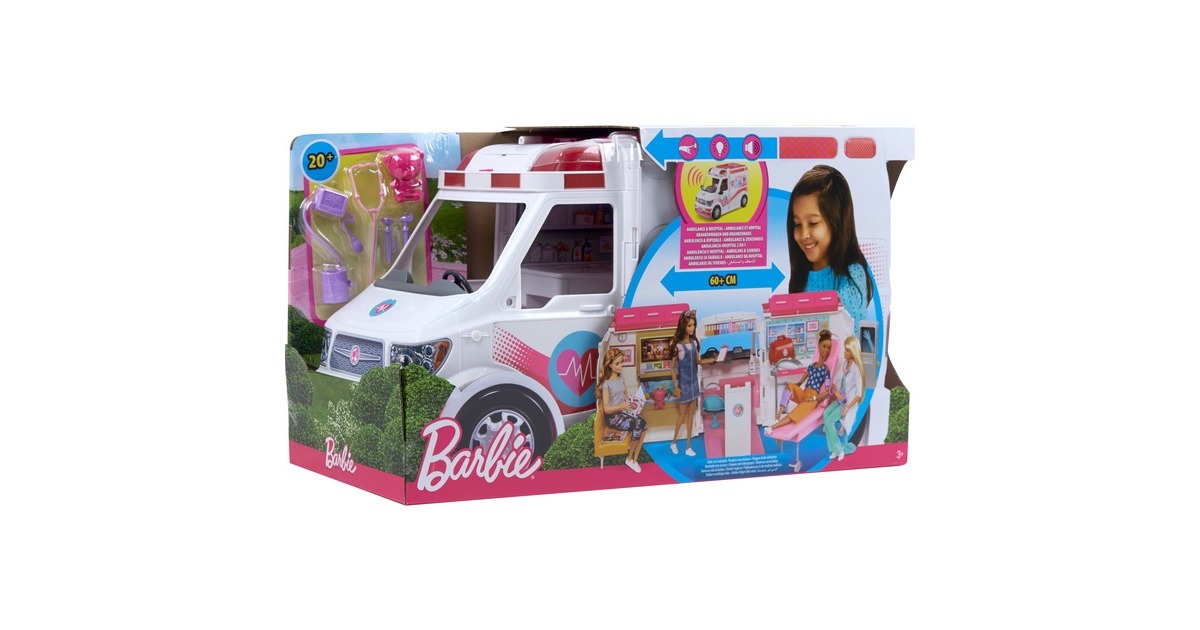 Mattel Barbie 2-in-1 Krankenwagen Spielset (mit Licht & Geräuschen), Spielfahrzeug