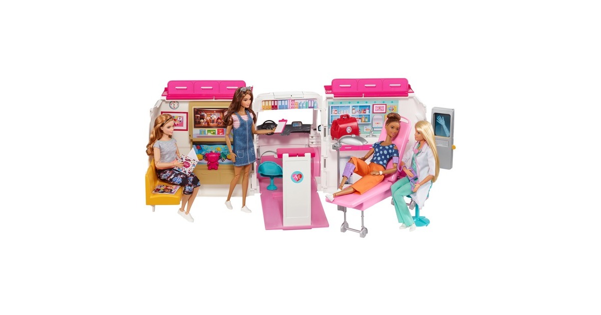 Mattel Barbie 2-in-1 Krankenwagen Spielset (mit Licht & Geräuschen), Spielfahrzeug