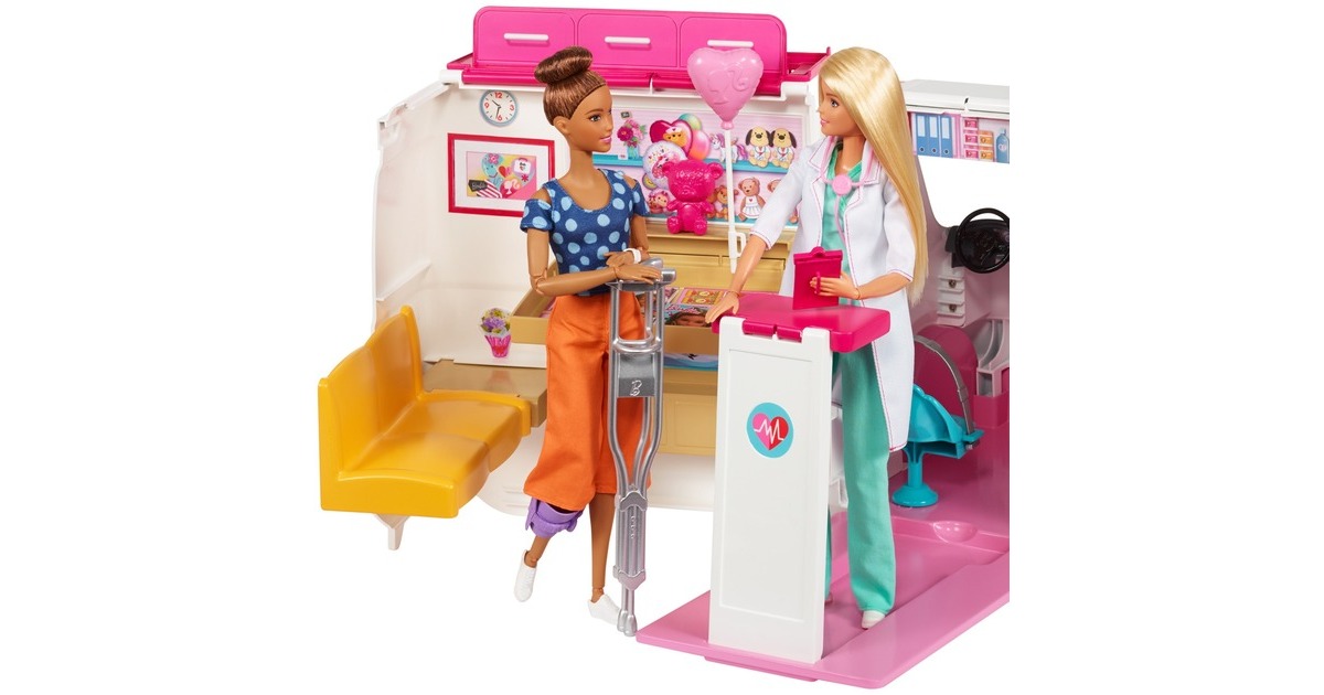Mattel Barbie 2-in-1 Krankenwagen Spielset (mit Licht & Geräuschen), Spielfahrzeug