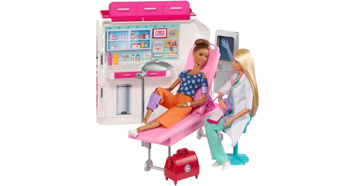 Mattel Barbie 2-in-1 Krankenwagen Spielset (mit Licht & Geräuschen), Spielfahrzeug