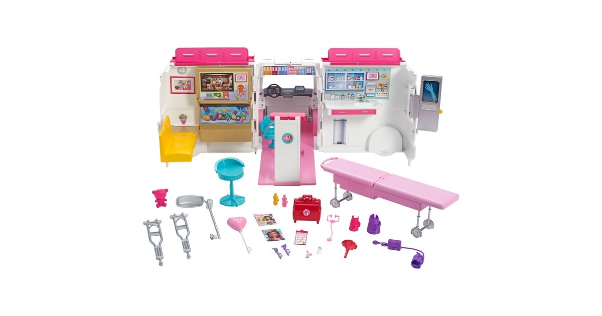 Mattel Barbie 2-in-1 Krankenwagen Spielset (mit Licht & Geräuschen), Spielfahrzeug