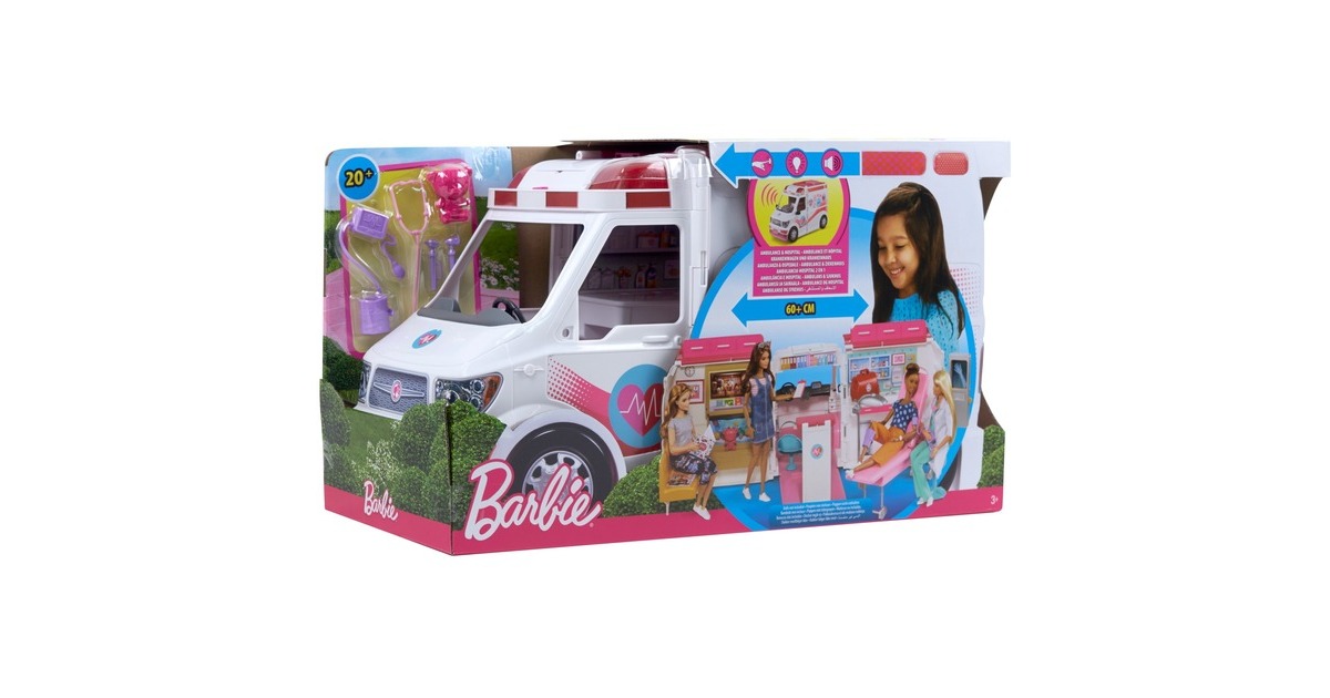Mattel Barbie 2-in-1 Krankenwagen Spielset (mit Licht & Geräuschen), Spielfahrzeug
