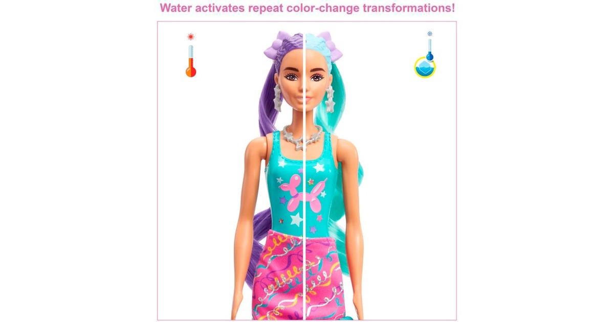 Mattel Barbie Color Reveal Glitzer! Haarwechsel Puppe Glitzerviolett mit 25 Überraschungen