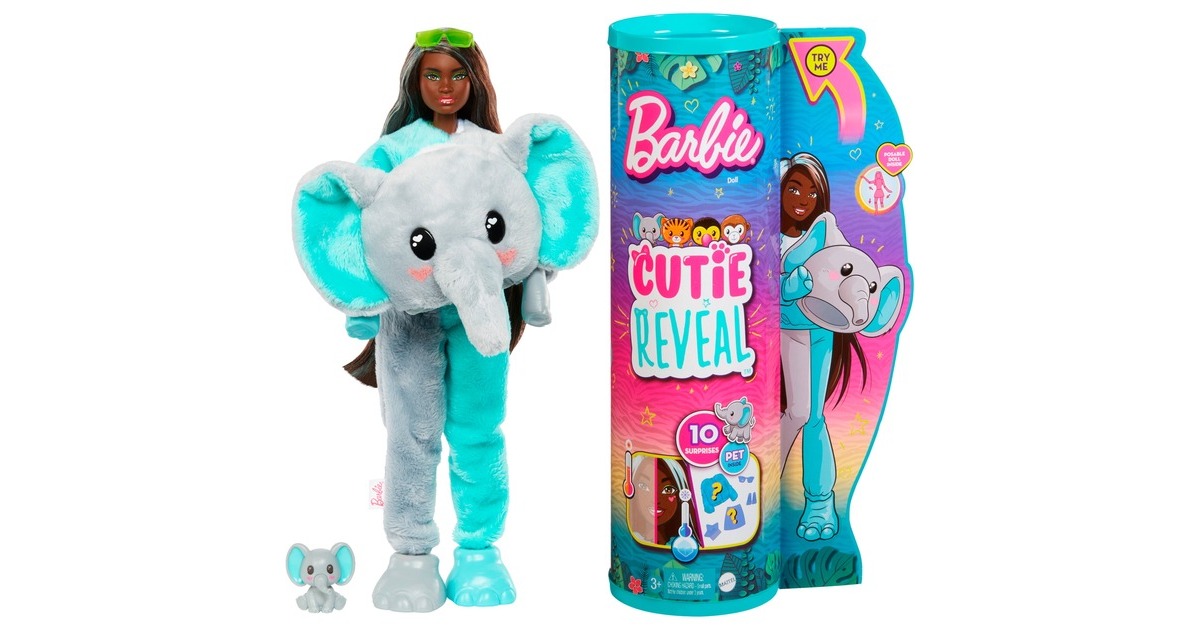 Mattel Barbie Cutie Reveal Dschungel Serie - Elefant, Puppe