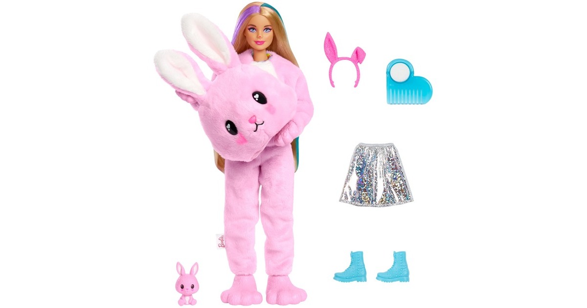 Mattel Barbie Cutie Reveal Puppe mit Hasen-Plüschkostüm und 10 Überraschungen