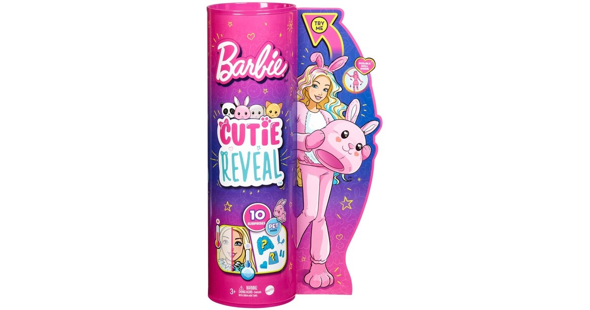 Mattel Barbie Cutie Reveal Puppe mit Hasen-Plüschkostüm und 10 Überraschungen