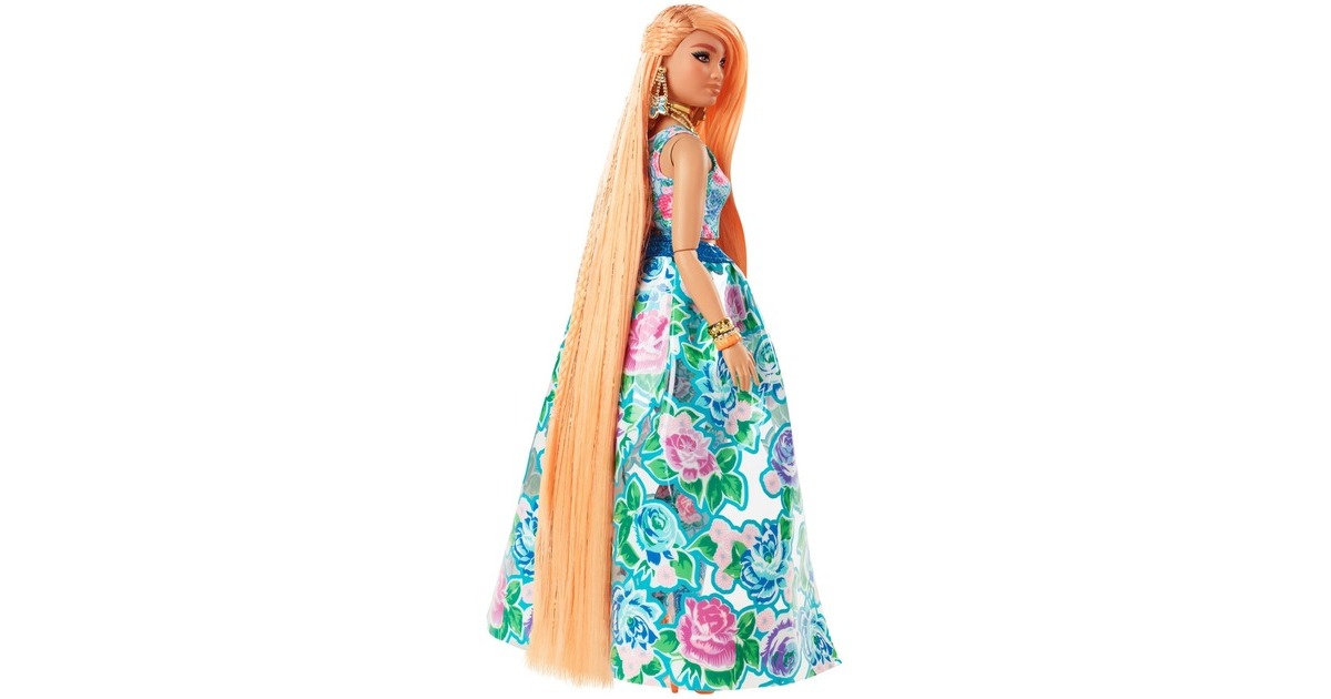 Mattel Barbie Extra Fancy Puppe im blauen Kleid mit Blumenmuster