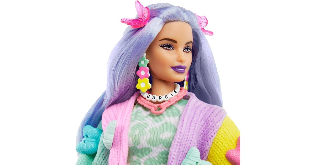 Mattel Barbie Extra Puppe 20 - lavendelfarbenes Haar/Schmetterlings-Haarspange