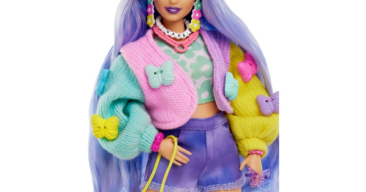 Mattel Barbie Extra Puppe 20 - lavendelfarbenes Haar/Schmetterlings-Haarspange