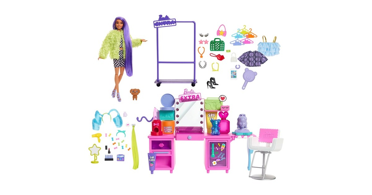 Mattel Barbie Extra Spielset mit Puppe und Stylingtisch