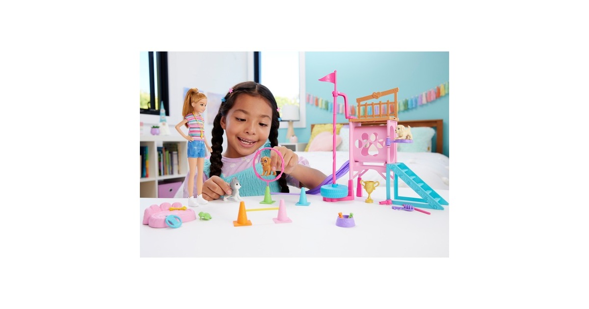 Mattel Barbie Family & Friends Stacie's Puppy Playground Spielset, Puppe