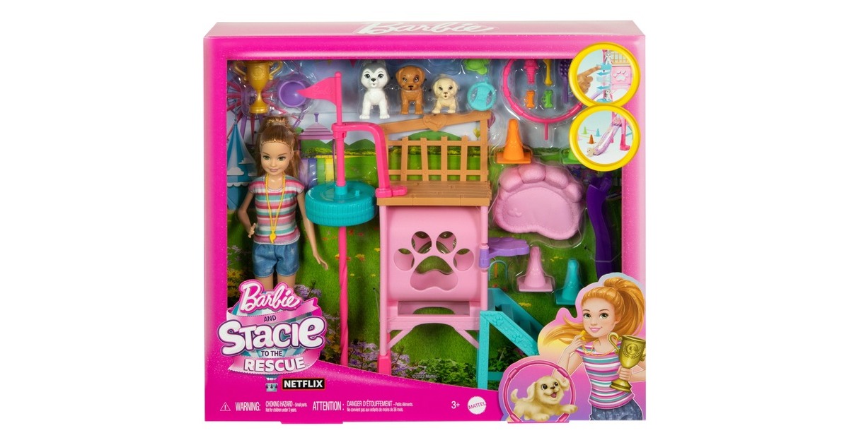 Mattel Barbie Family & Friends Stacie's Puppy Playground Spielset, Puppe