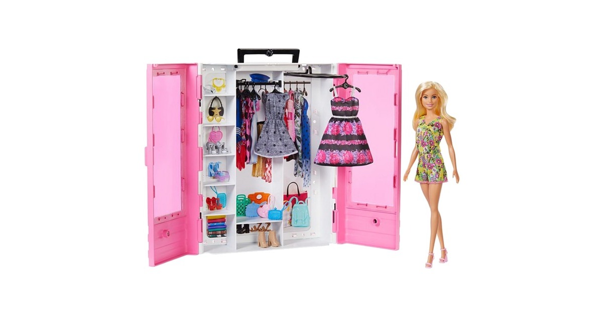 Mattel Barbie Fashionistas Kleiderschrank mit Puppe, Puppenmöbel