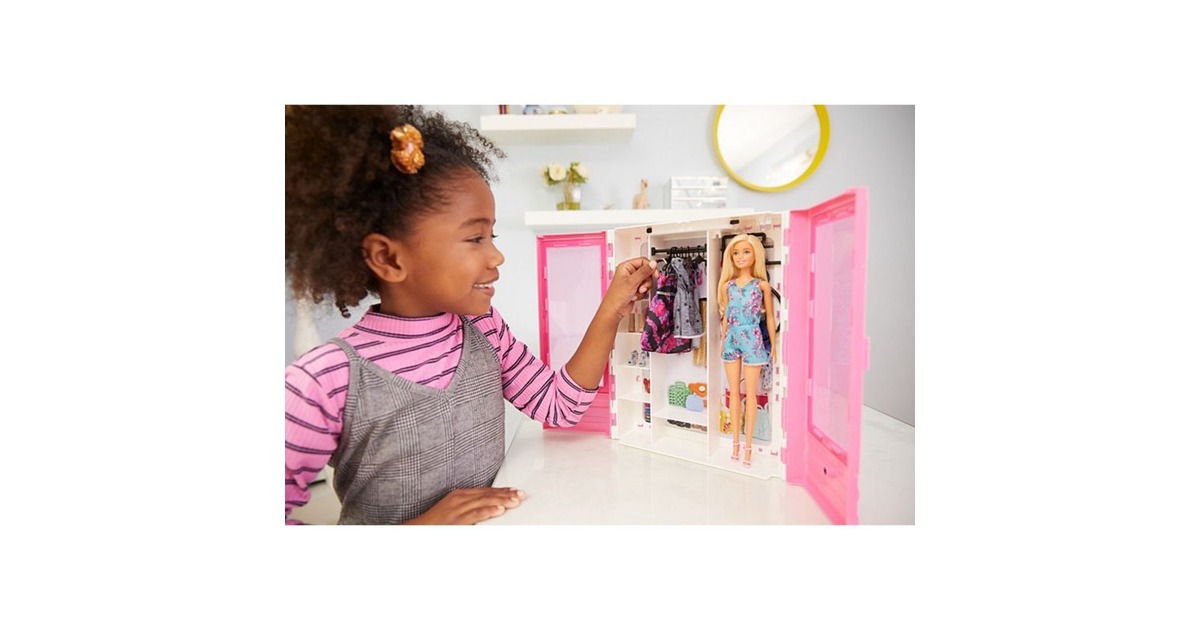 Mattel Barbie Fashionistas Kleiderschrank mit Puppe, Puppenmöbel