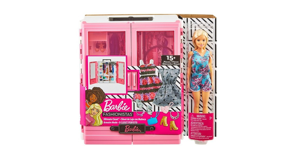 Mattel Barbie Fashionistas Kleiderschrank mit Puppe, Puppenmöbel