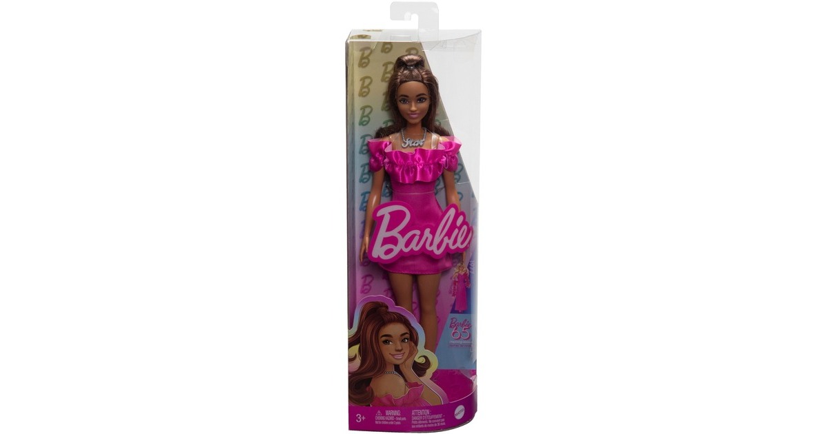 Mattel Barbie Fashionistas-Puppe mit pinkfarbenem Kleid mit Rüschenausschnitt