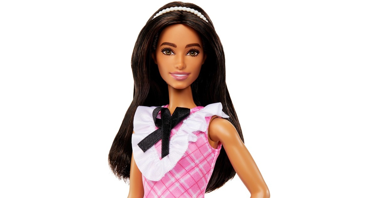 Mattel Barbie Fashionistas-Puppe mit schwarzem Haar und Karokleid