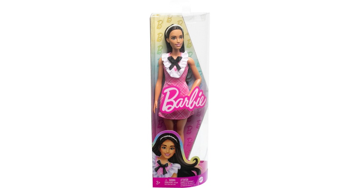 Mattel Barbie Fashionistas-Puppe mit schwarzem Haar und Karokleid