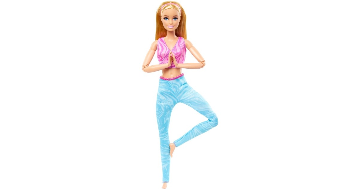 Mattel Barbie Made to Move mit pinken Sportoberteil und blauer Yogahose, Puppe