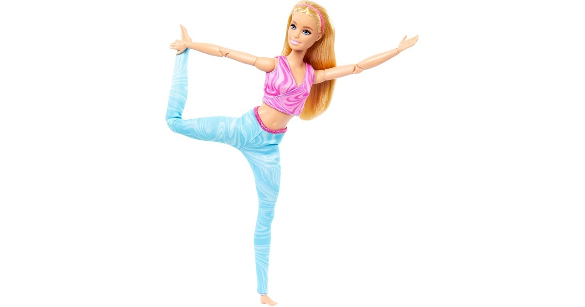 Mattel Barbie Made to Move mit pinken Sportoberteil und blauer Yogahose, Puppe