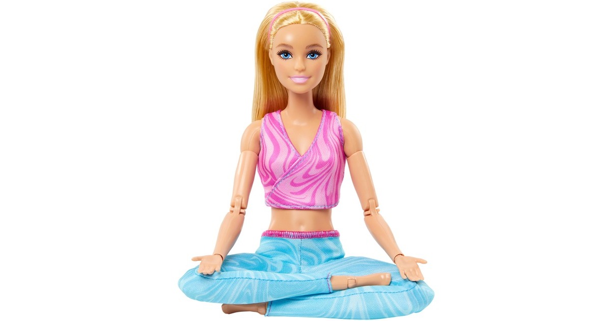 Mattel Barbie Made to Move mit pinken Sportoberteil und blauer Yogahose, Puppe
