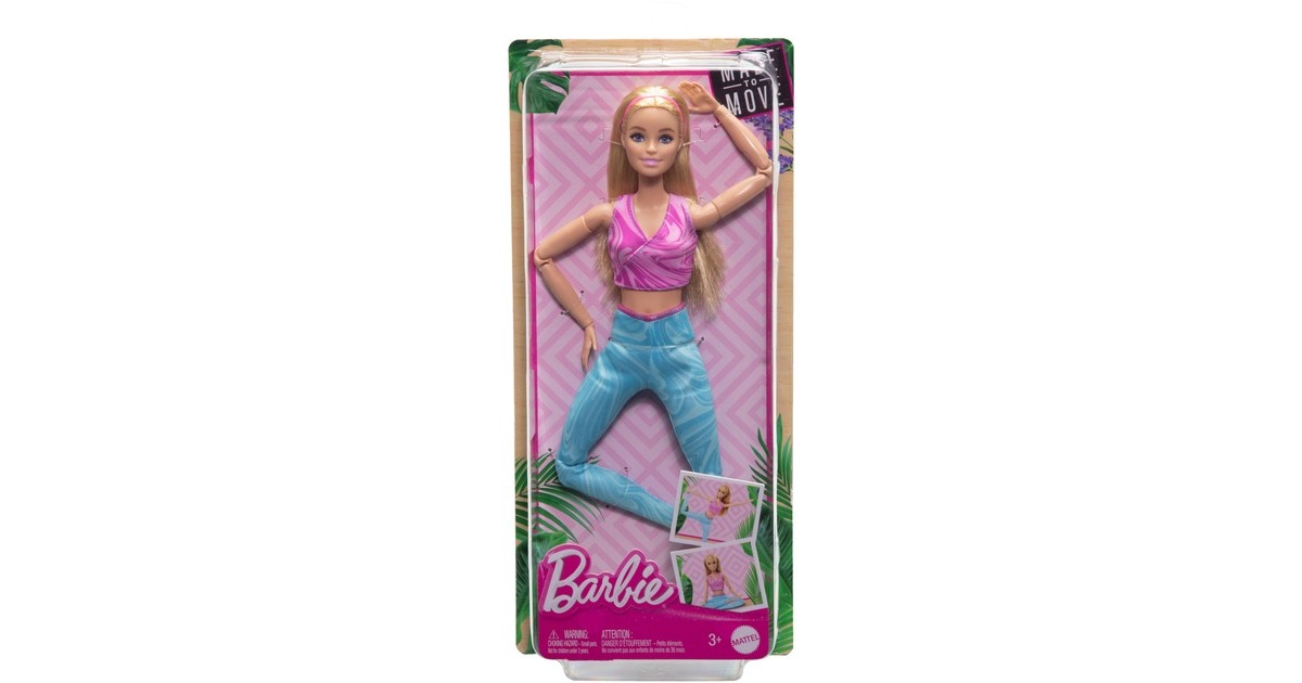 Mattel Barbie Made to Move mit pinken Sportoberteil und blauer Yogahose, Puppe