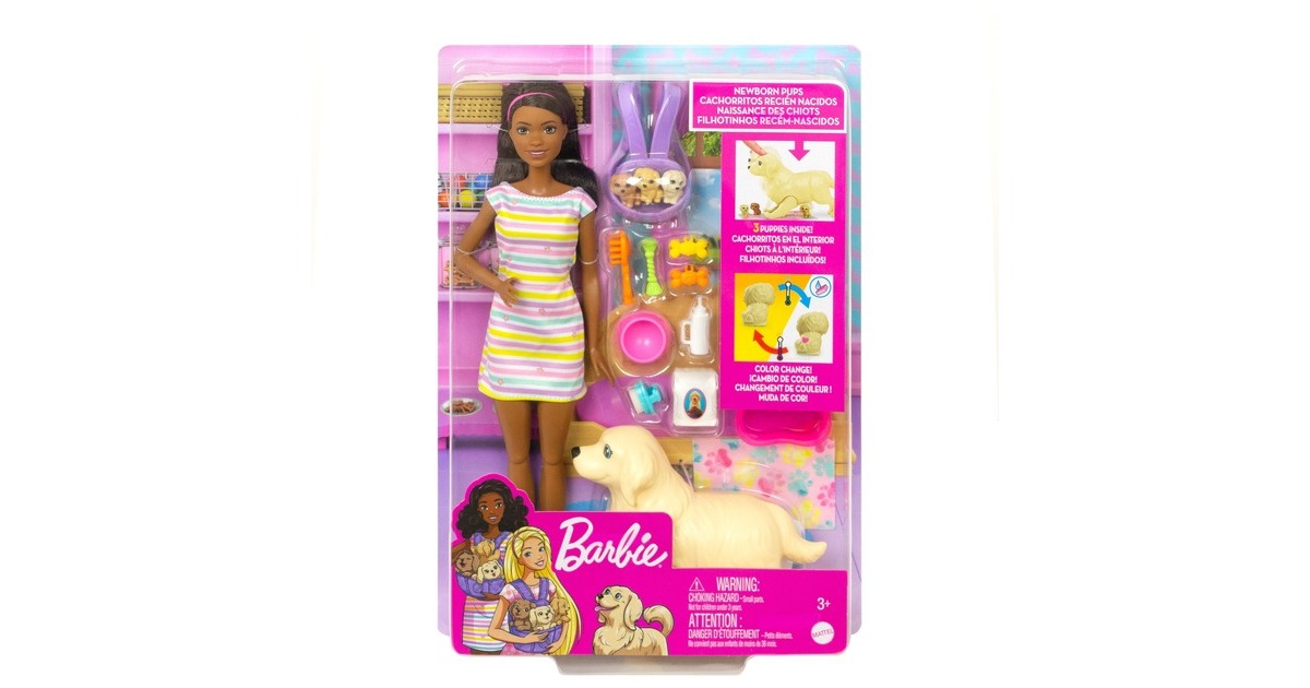 Mattel Barbie Puppe (brünett) mit Hund und Welpen