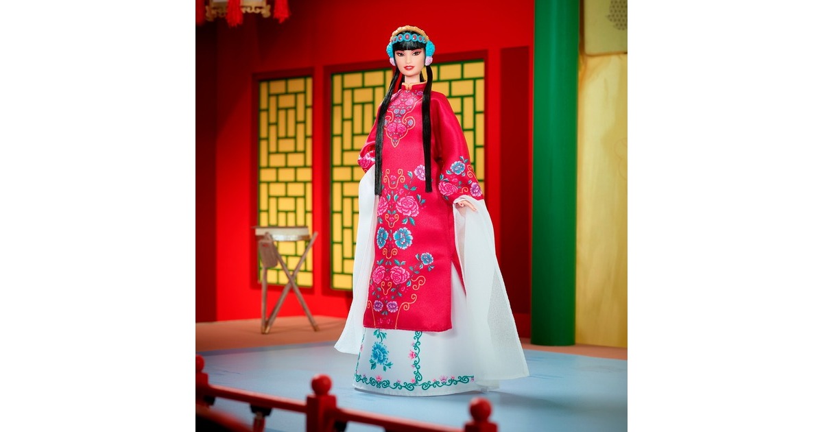 Mattel Barbie Signature Mond-Neujahr Puppe mit roter Blumen-Robe