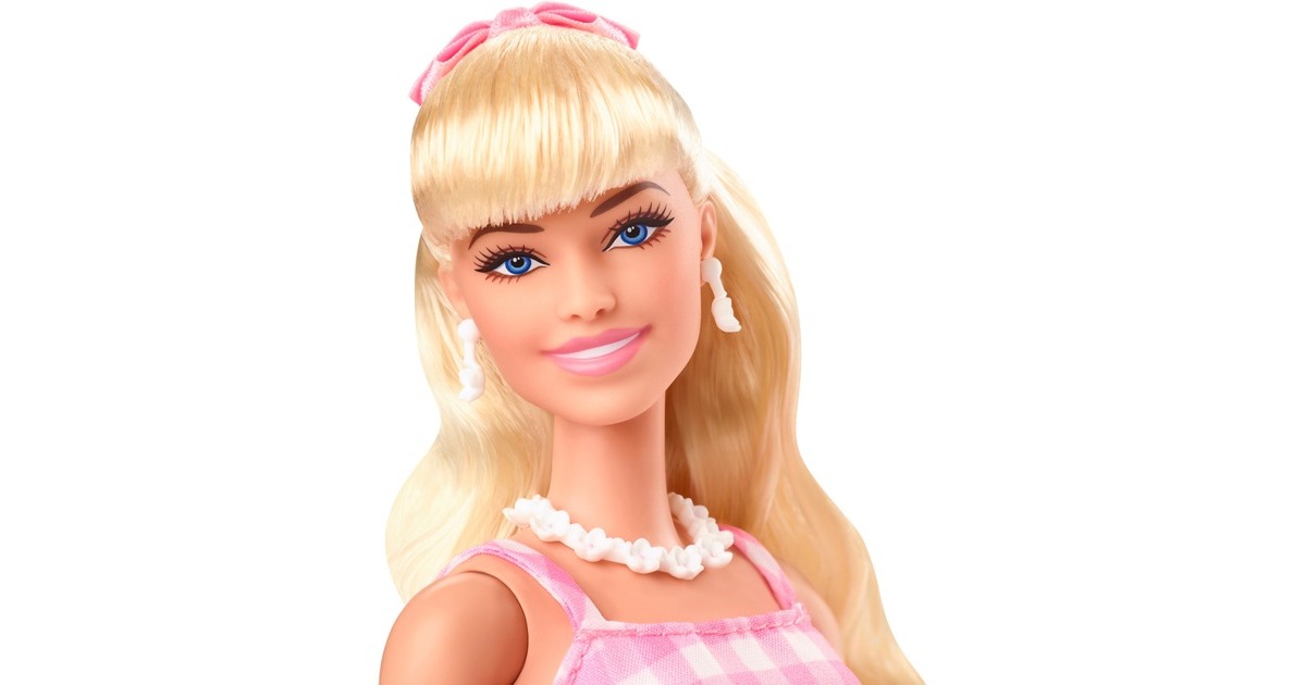 Mattel Barbie Signature The Movie - Margot Robbie als Barbie Puppe zum Film im rosa-weißen Karo-Kleid, Spielfigur