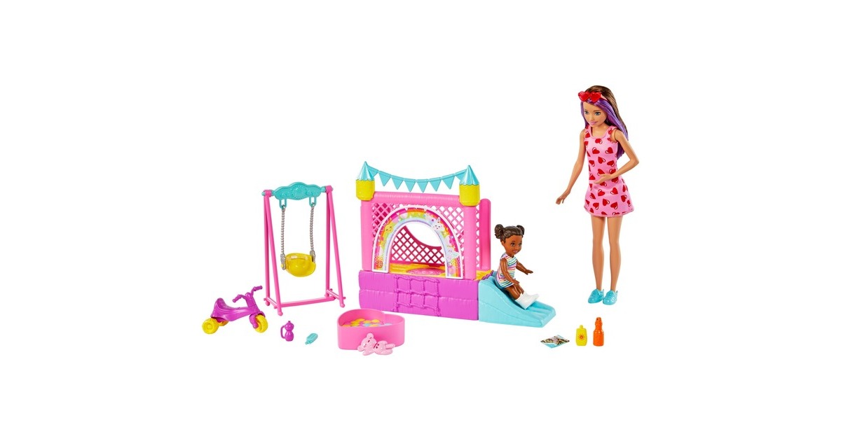 Mattel Barbie Skipper Babysitters Inc. Hüpfburg mit Skipper, Kleinkind und Zubehör, Kulisse Mattel Barbie Skipper Babysitters Inc. Hüpfburg mit Skipper, Kleinkind und Zubehör, Kulisse