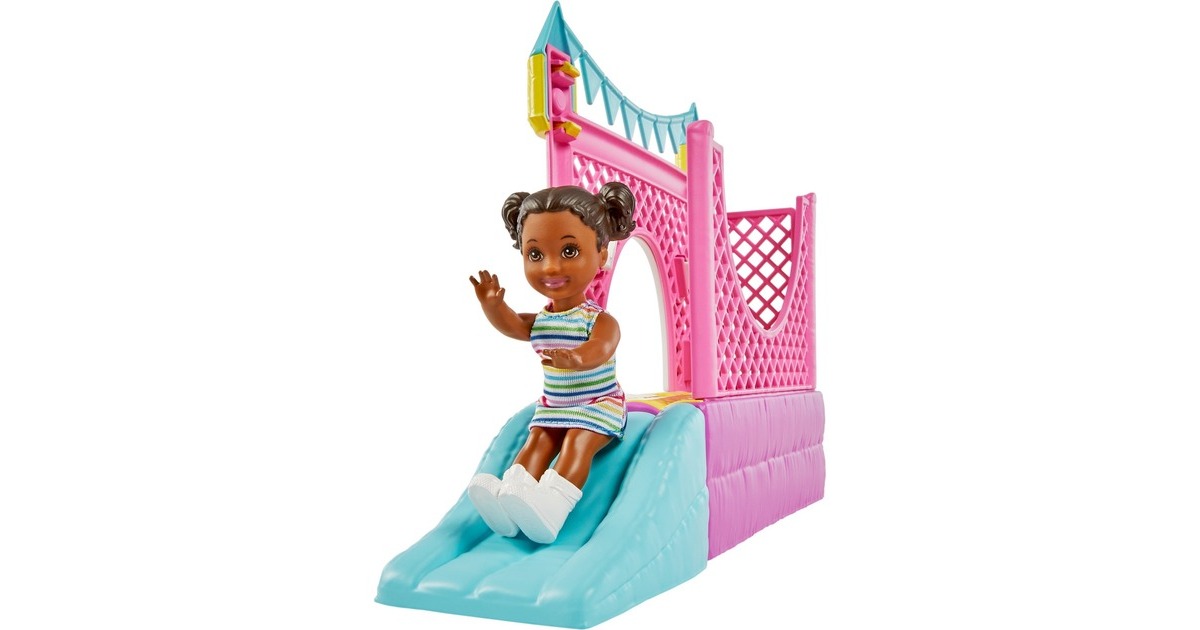 Mattel Barbie Skipper Babysitters Inc. Hüpfburg mit Skipper, Kleinkind und Zubehör, Kulisse