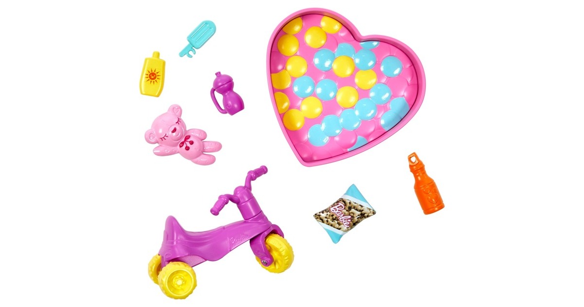 Mattel Barbie Skipper Babysitters Inc. Hüpfburg mit Skipper, Kleinkind und Zubehör, Kulisse