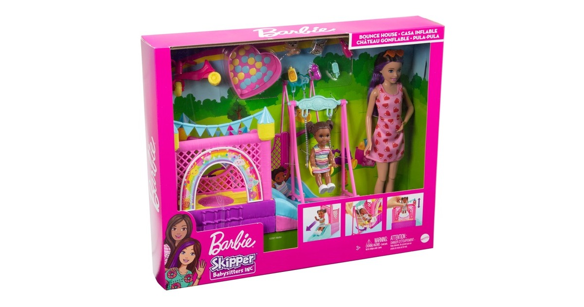 Mattel Barbie Skipper Babysitters Inc. Hüpfburg mit Skipper, Kleinkind und Zubehör, Kulisse